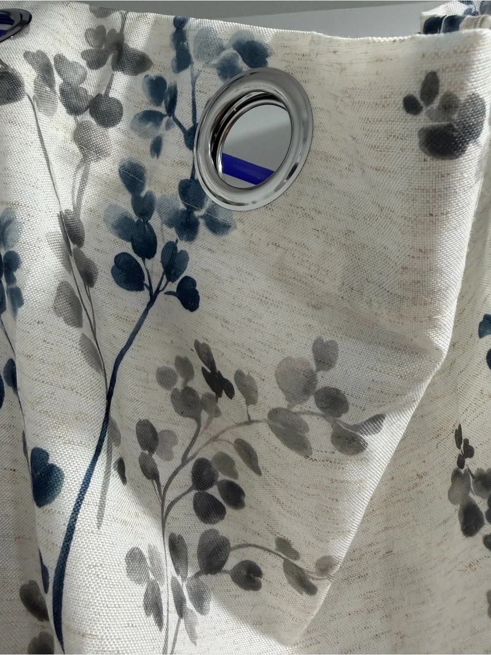 Silver Grommet Curtains, Blue Gray Floral Design